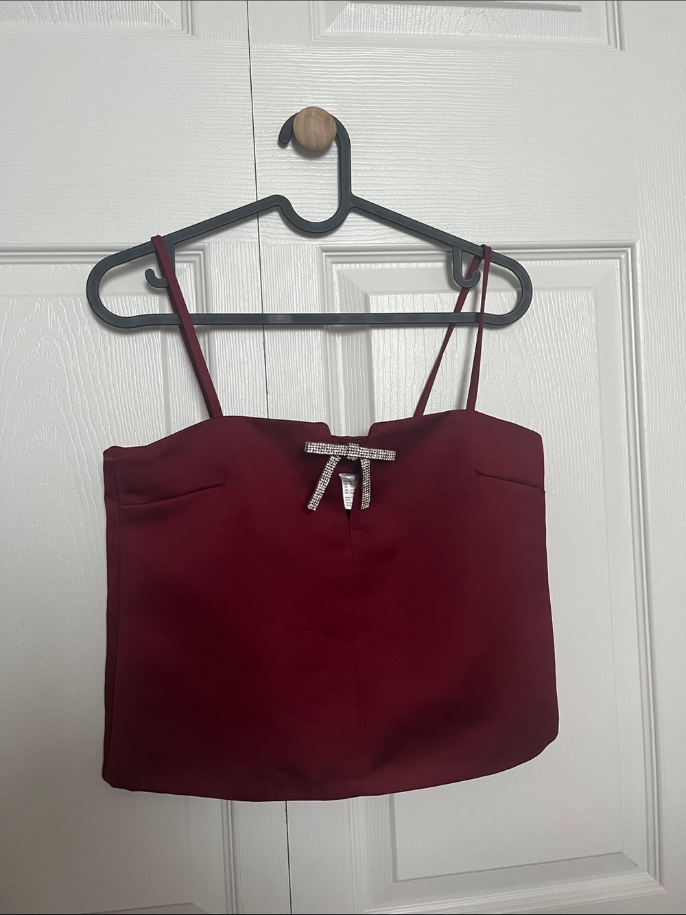 H&M Burgundy Rhinestone Bow Cami